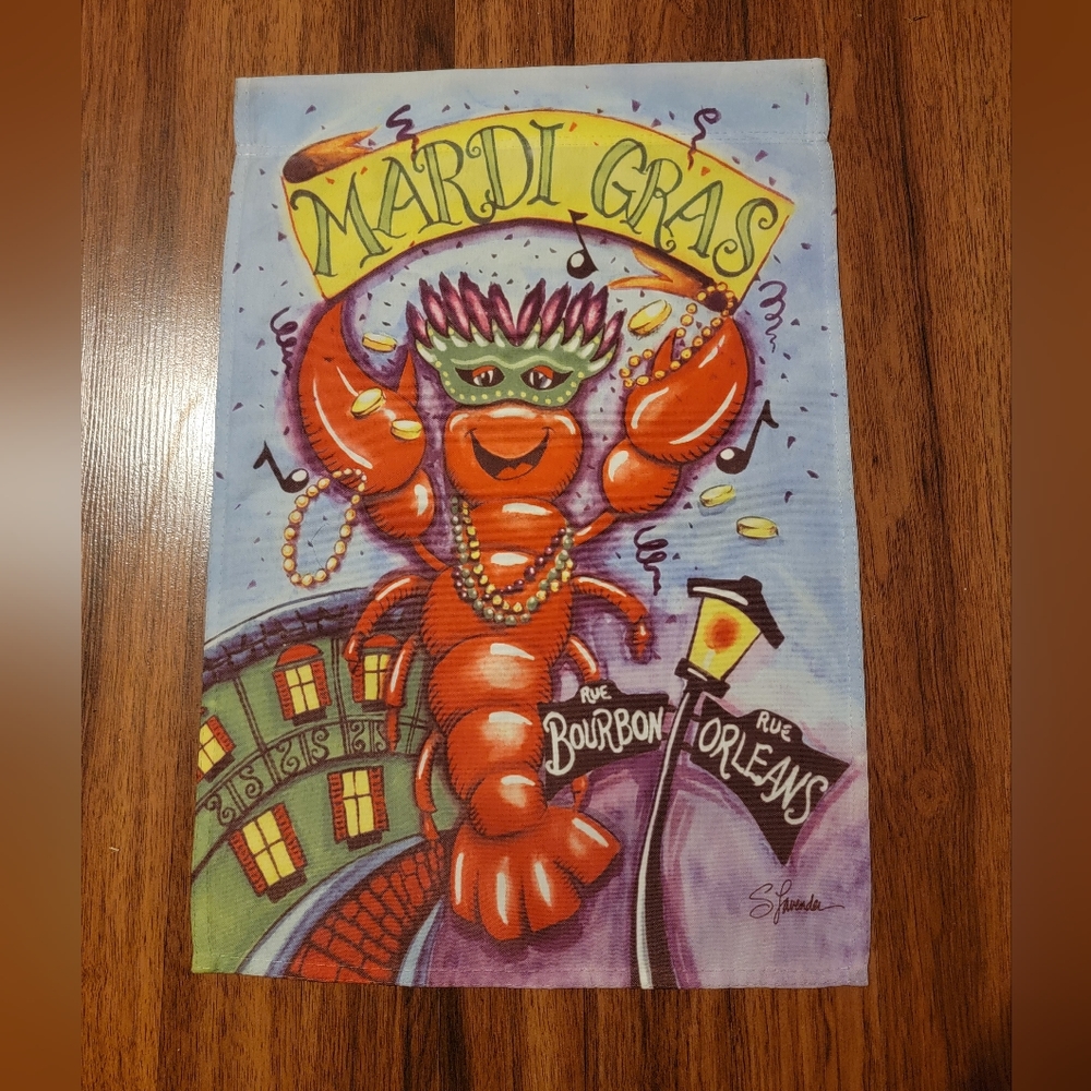 Mardi Gras Crawfish Bourbon Street Garden Flag